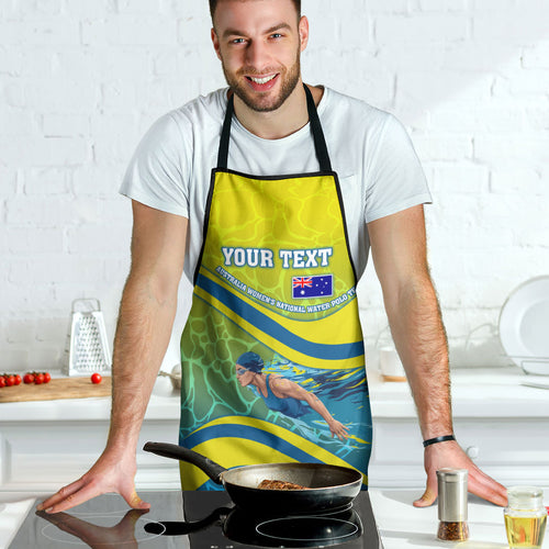 Personalized Australia Water Polo Swimmer Apron Dynamic Swimmer With Wave Pattern And National Colors