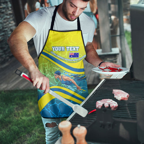 Personalized Australia Water Polo Swimmer Apron Dynamic Swimmer With Wave Pattern And National Colors