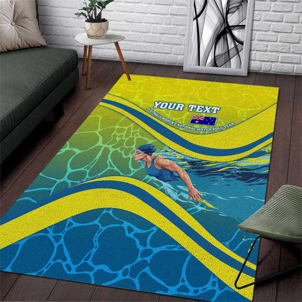 Personalized Australia Water Polo Swimmer Area Rug Dynamic Swimmer With Wave Pattern And National Colors