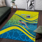 Personalized Australia Water Polo Swimmer Area Rug Dynamic Swimmer With Wave Pattern And National Colors
