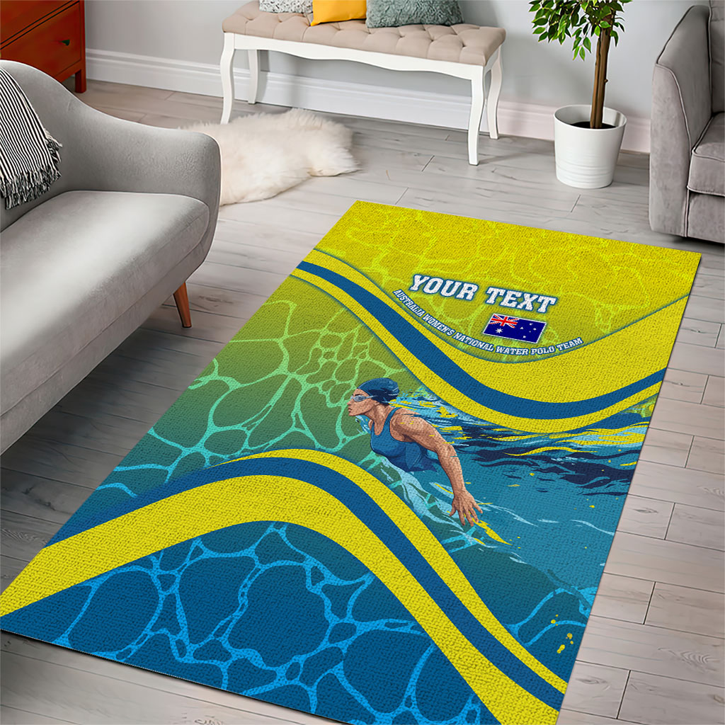 Personalized Australia Water Polo Swimmer Area Rug Dynamic Swimmer With Wave Pattern And National Colors