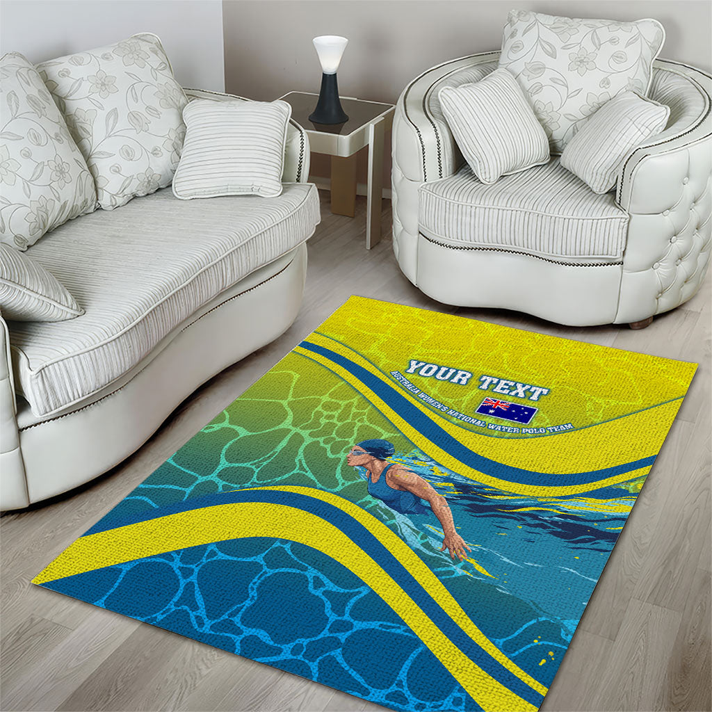 Personalized Australia Water Polo Swimmer Area Rug Dynamic Swimmer With Wave Pattern And National Colors