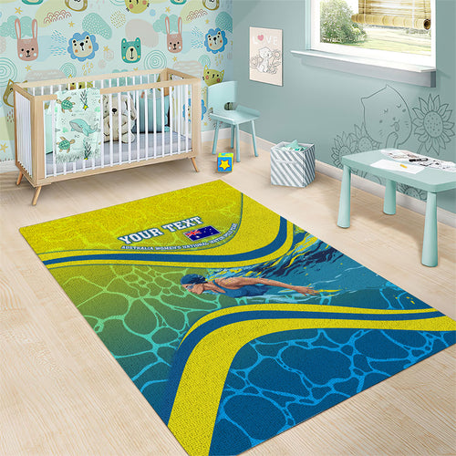 Personalized Australia Water Polo Swimmer Area Rug Dynamic Swimmer With Wave Pattern And National Colors