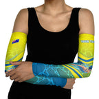 Personalized Australia Water Polo Swimmer Arm Sleeves Dynamic Swimmer With Wave Pattern And National Colors