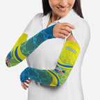 Personalized Australia Water Polo Swimmer Arm Sleeves Dynamic Swimmer With Wave Pattern And National Colors