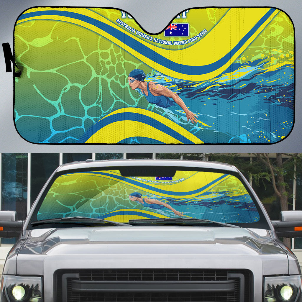 Personalized Australia Water Polo Swimmer Auto Sun Shade Dynamic Swimmer With Wave Pattern And National Colors