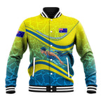 Personalized Australia Water Polo Swimmer Baseball Jacket Dynamic Swimmer With Wave Pattern And National Colors