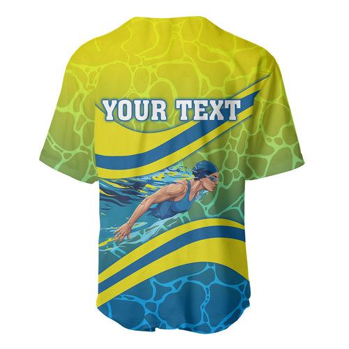 Personalized Australia Water Polo Swimmer Baseball Jersey Dynamic Swimmer With Wave Pattern And National Colors