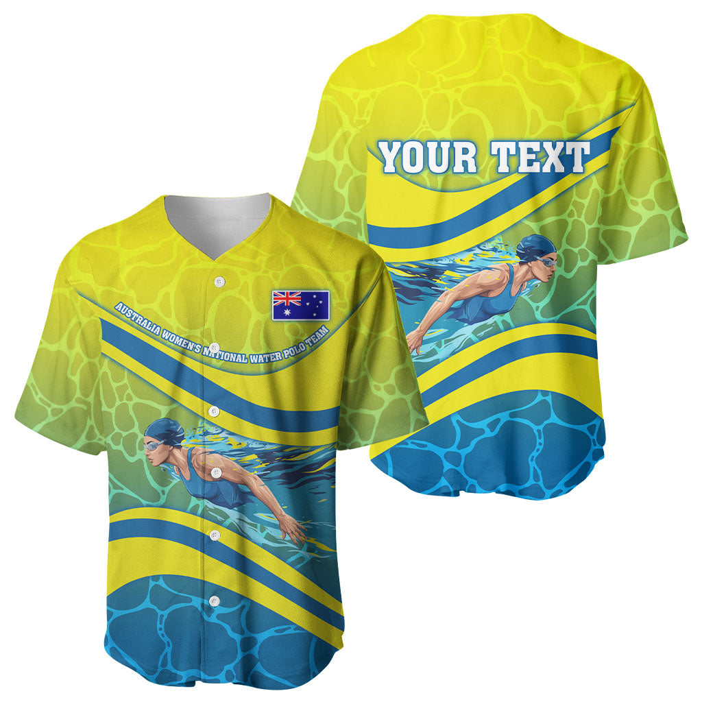 Personalized Australia Water Polo Swimmer Baseball Jersey Dynamic Swimmer With Wave Pattern And National Colors