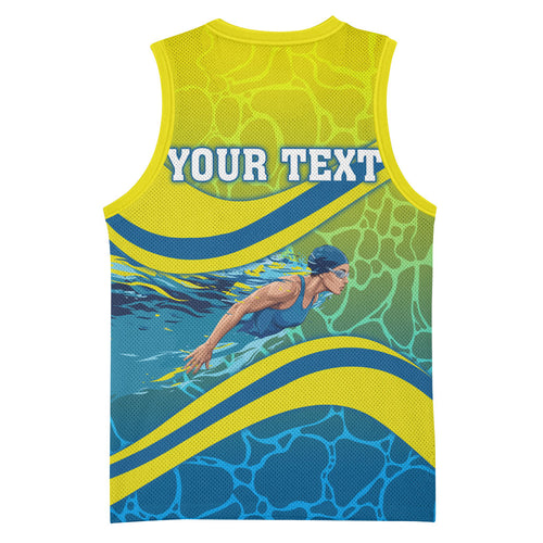 Personalized Australia Water Polo Swimmer Basketball Jersey Dynamic Swimmer With Wave Pattern And National Colors