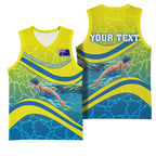 Personalized Australia Water Polo Swimmer Basketball Jersey Dynamic Swimmer With Wave Pattern And National Colors