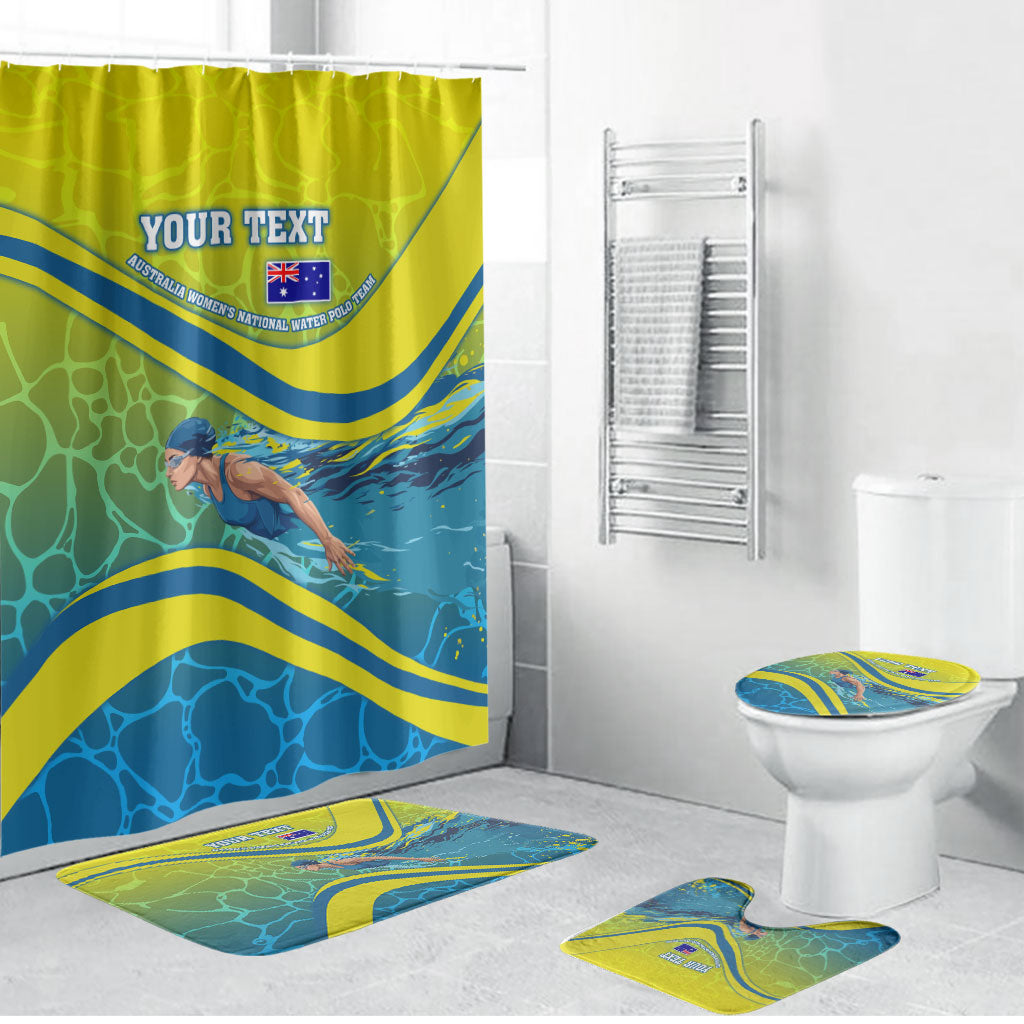 Personalized Australia Water Polo Swimmer Bathroom Set Dynamic Swimmer With Wave Pattern And National Colors