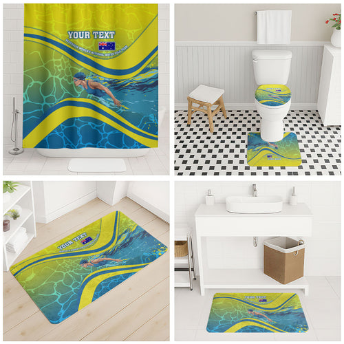 Personalized Australia Water Polo Swimmer Bathroom Set Dynamic Swimmer With Wave Pattern And National Colors