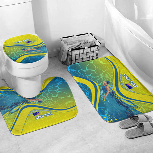 Personalized Australia Water Polo Swimmer Bathroom Set Dynamic Swimmer With Wave Pattern And National Colors