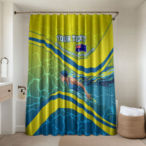 Personalized Australia Water Polo Swimmer Bathroom Set Dynamic Swimmer With Wave Pattern And National Colors
