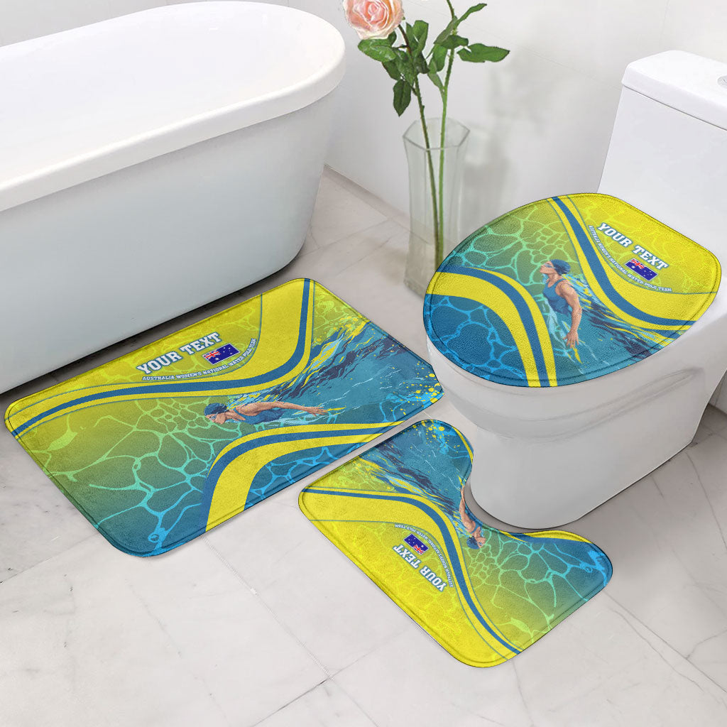 Personalized Australia Water Polo Swimmer Bathroom Set Dynamic Swimmer With Wave Pattern And National Colors