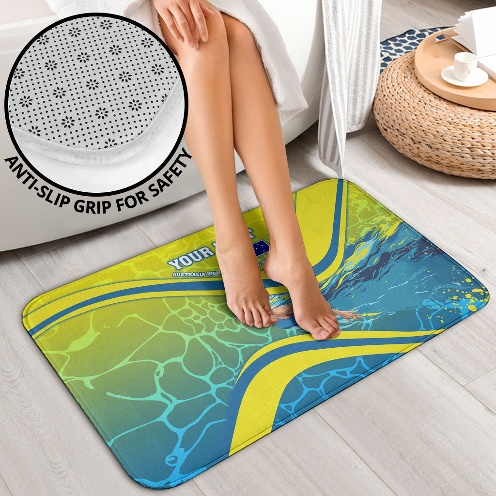 Personalized Australia Water Polo Swimmer Bathroom Set Dynamic Swimmer With Wave Pattern And National Colors