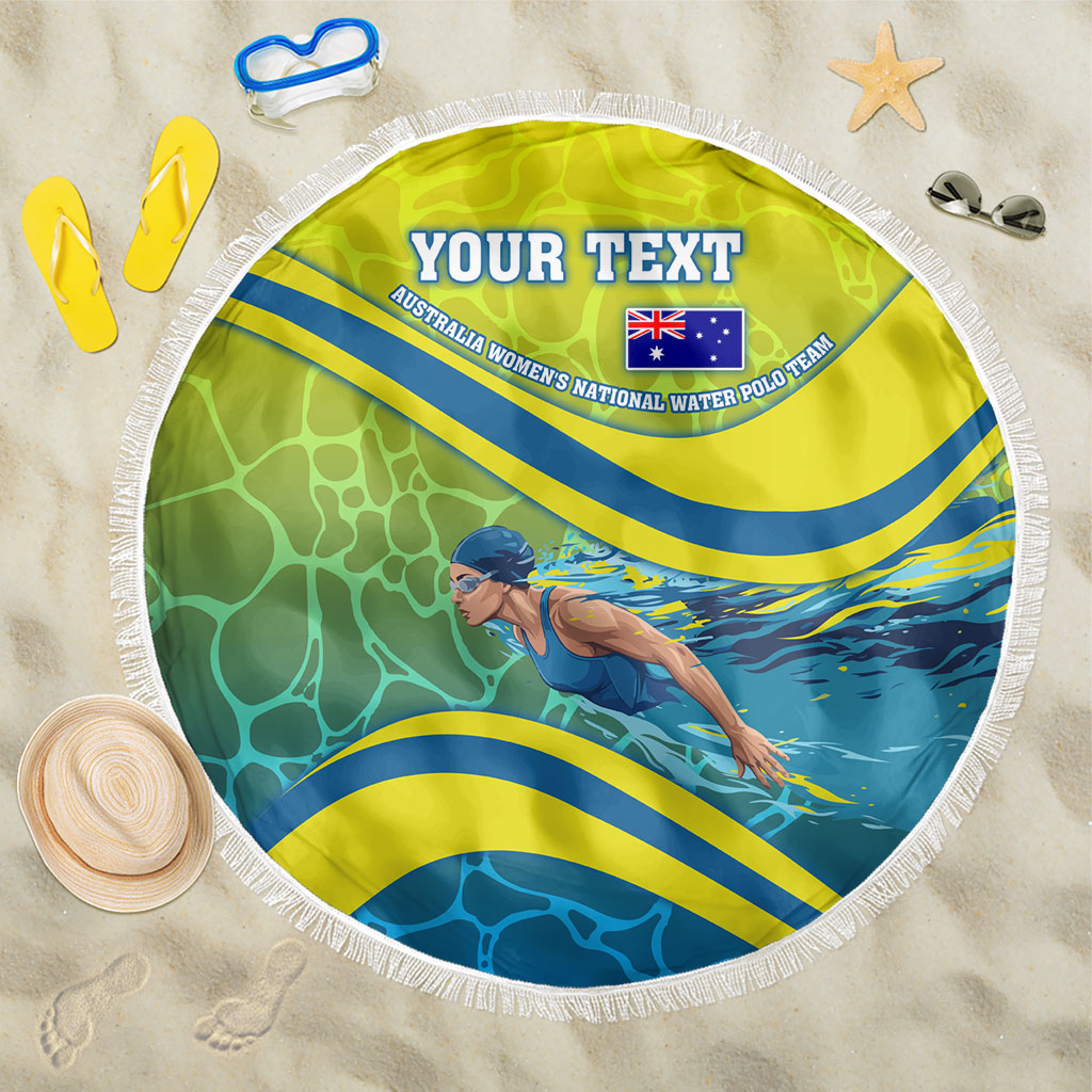 Personalized Australia Water Polo Swimmer Beach Blanket Dynamic Swimmer With Wave Pattern And National Colors