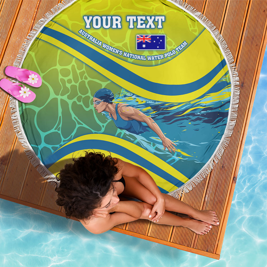 Personalized Australia Water Polo Swimmer Beach Blanket Dynamic Swimmer With Wave Pattern And National Colors