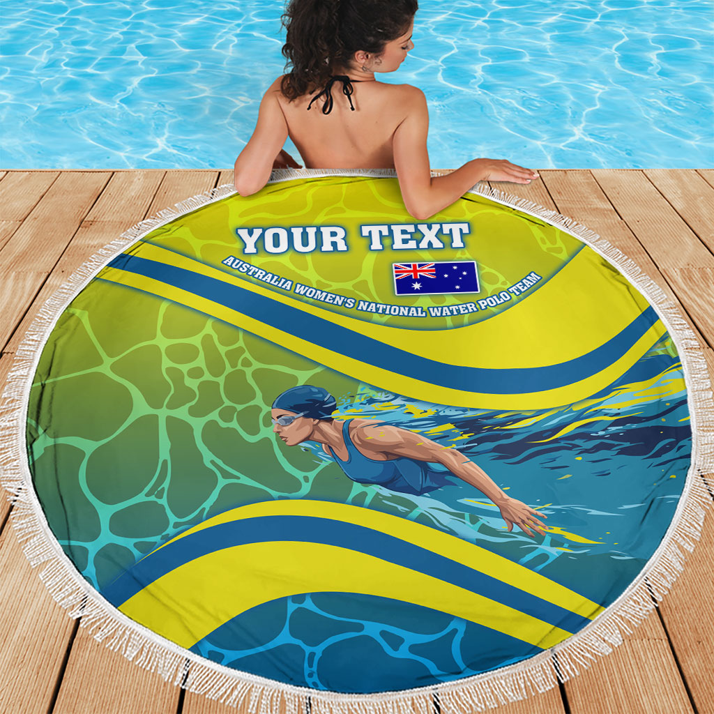 Personalized Australia Water Polo Swimmer Beach Blanket Dynamic Swimmer With Wave Pattern And National Colors
