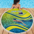 Personalized Australia Water Polo Swimmer Beach Blanket Dynamic Swimmer With Wave Pattern And National Colors