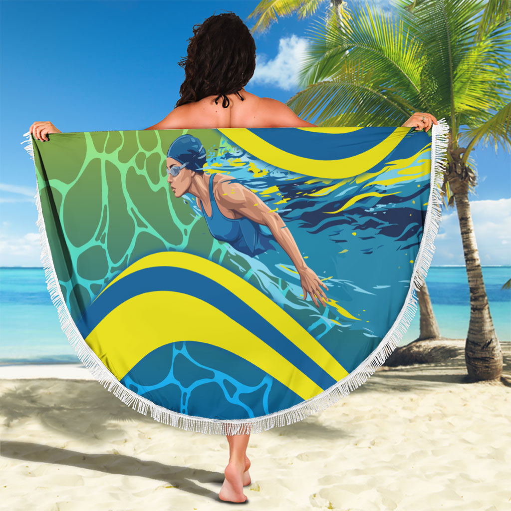 Personalized Australia Water Polo Swimmer Beach Blanket Dynamic Swimmer With Wave Pattern And National Colors