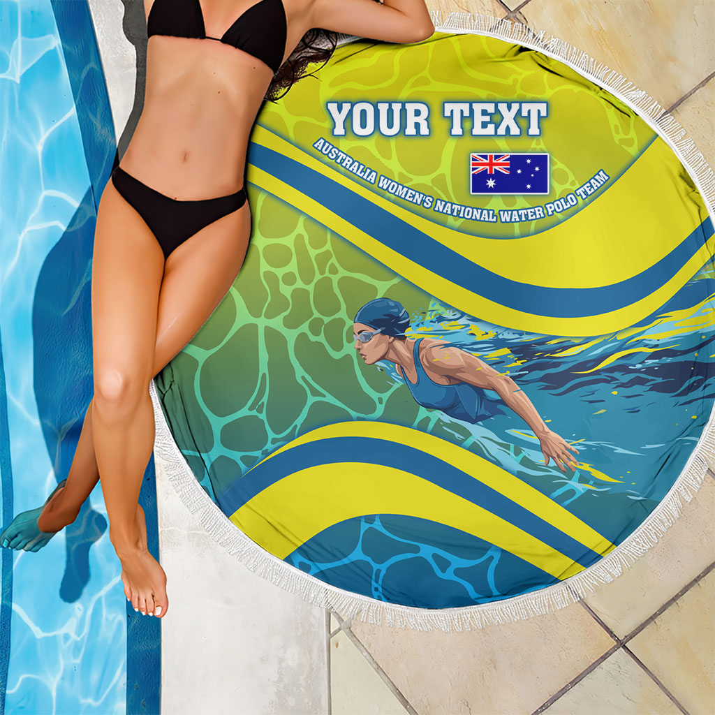Personalized Australia Water Polo Swimmer Beach Blanket Dynamic Swimmer With Wave Pattern And National Colors