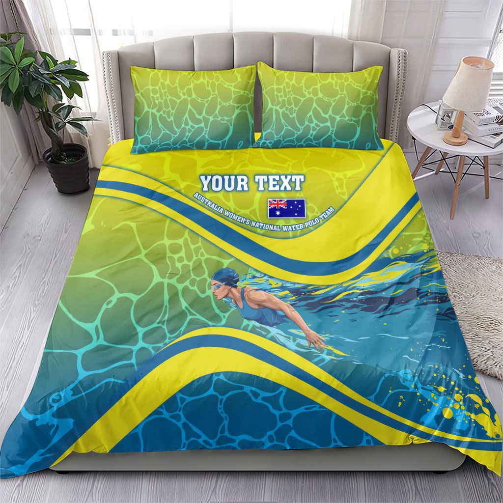 Personalized Australia Water Polo Swimmer Bedding Set Dynamic Swimmer With Wave Pattern And National Colors