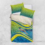 Personalized Australia Water Polo Swimmer Bedding Set Dynamic Swimmer With Wave Pattern And National Colors