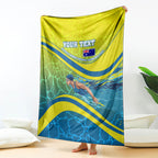 Personalized Australia Water Polo Swimmer Blanket Dynamic Swimmer With Wave Pattern And National Colors