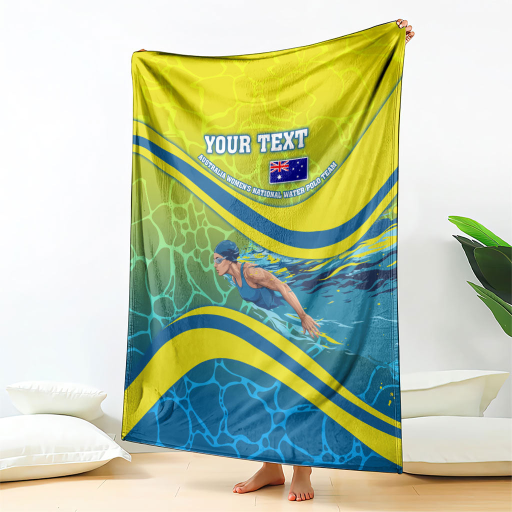 Personalized Australia Water Polo Swimmer Blanket Dynamic Swimmer With Wave Pattern And National Colors