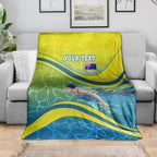 Personalized Australia Water Polo Swimmer Blanket Dynamic Swimmer With Wave Pattern And National Colors