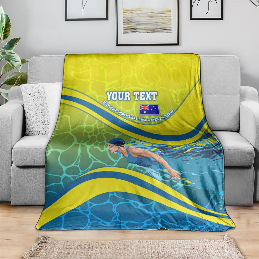 Personalized Australia Water Polo Swimmer Blanket Dynamic Swimmer With Wave Pattern And National Colors