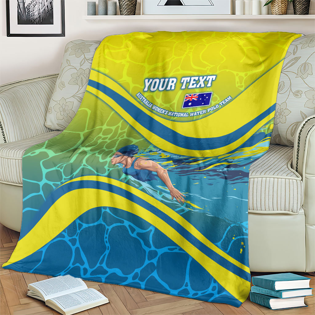 Personalized Australia Water Polo Swimmer Blanket Dynamic Swimmer With Wave Pattern And National Colors