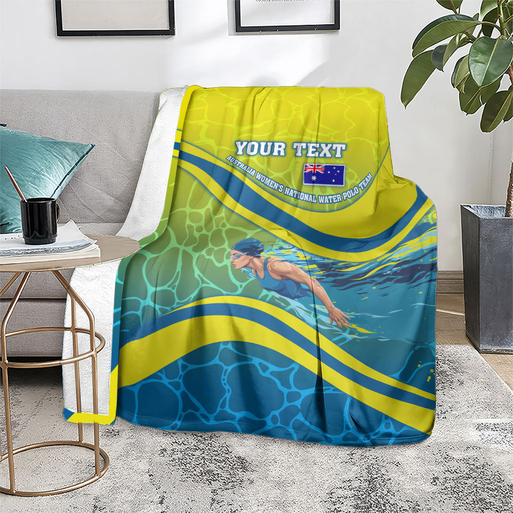 Personalized Australia Water Polo Swimmer Blanket Dynamic Swimmer With Wave Pattern And National Colors