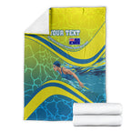Personalized Australia Water Polo Swimmer Blanket Dynamic Swimmer With Wave Pattern And National Colors