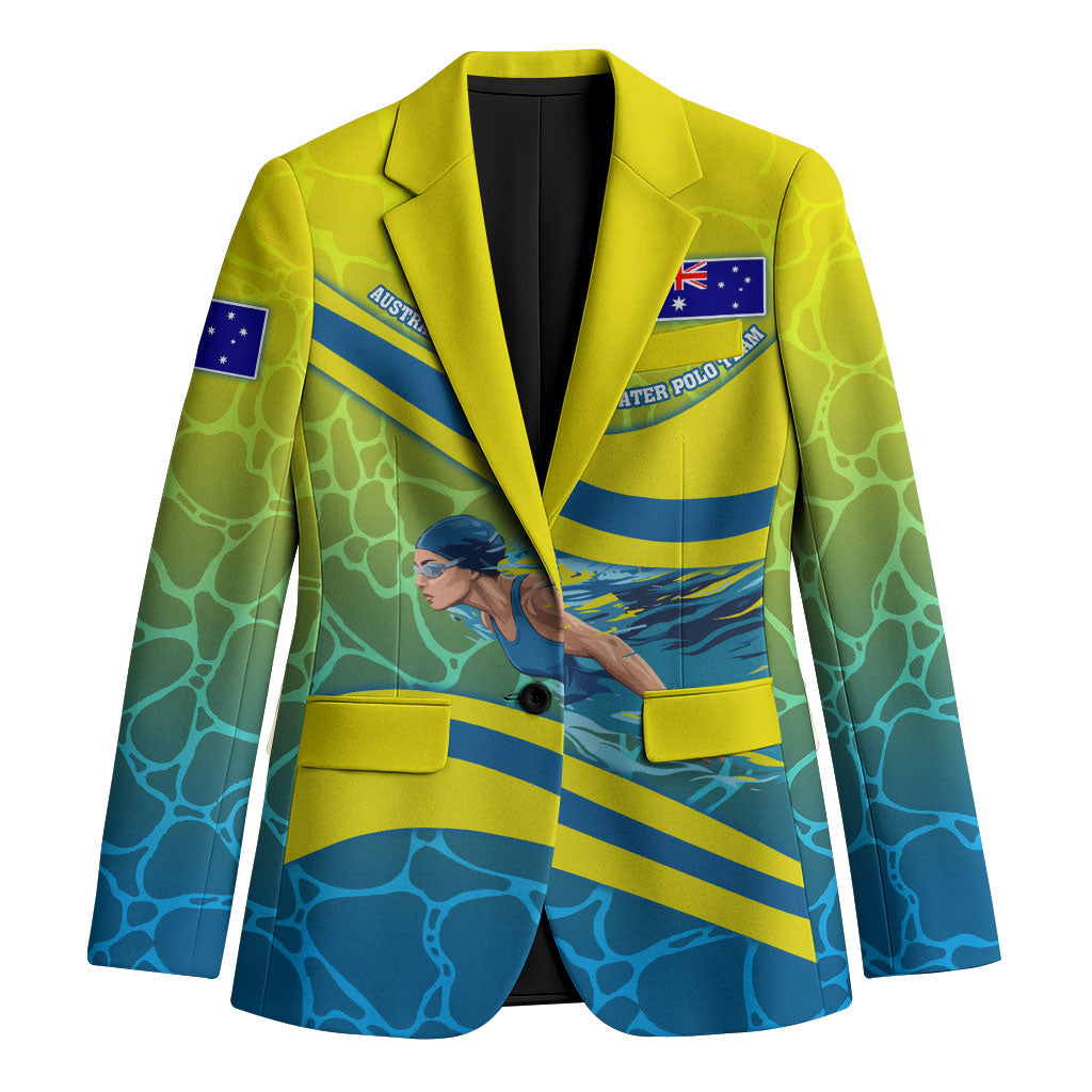 Personalized Australia Water Polo Swimmer Blazer Dynamic Swimmer With Wave Pattern And National Colors