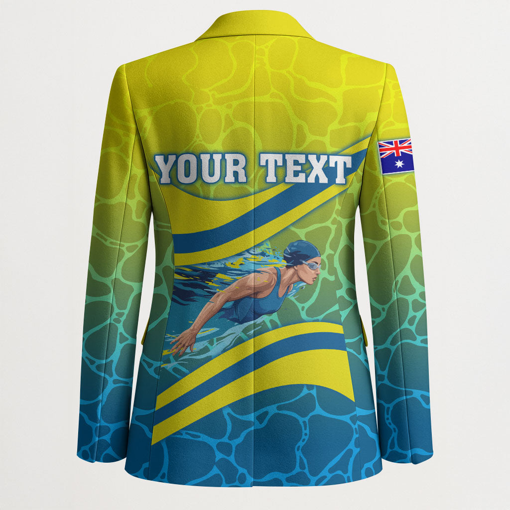 Personalized Australia Water Polo Swimmer Blazer Dynamic Swimmer With Wave Pattern And National Colors
