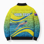 Personalized Australia Water Polo Swimmer Bomber Puffer Jacket Dynamic Swimmer With Wave Pattern And National Colors