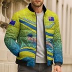 Personalized Australia Water Polo Swimmer Bomber Puffer Jacket Dynamic Swimmer With Wave Pattern And National Colors