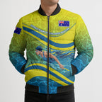 Personalized Australia Water Polo Swimmer Bomber Puffer Jacket Dynamic Swimmer With Wave Pattern And National Colors
