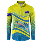 Personalized Australia Water Polo Swimmer Button Sweatshirt Dynamic Swimmer With Wave Pattern And National Colors
