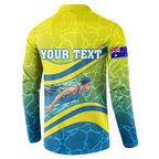 Personalized Australia Water Polo Swimmer Button Sweatshirt Dynamic Swimmer With Wave Pattern And National Colors