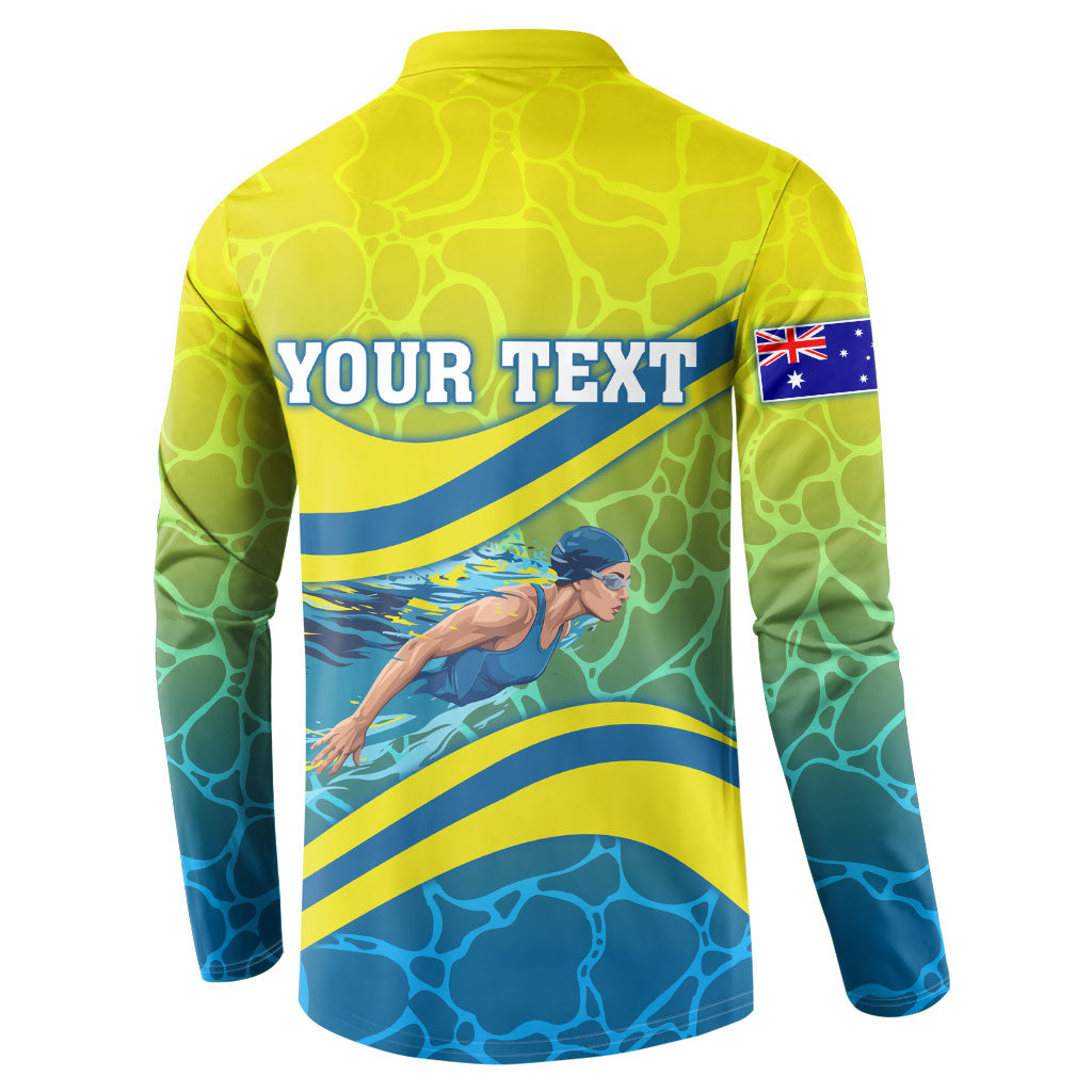 Personalized Australia Water Polo Swimmer Button Sweatshirt Dynamic Swimmer With Wave Pattern And National Colors