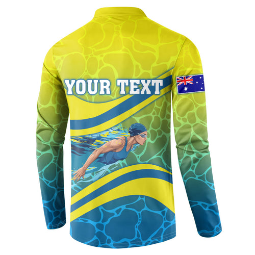 Personalized Australia Water Polo Swimmer Button Sweatshirt Dynamic Swimmer With Wave Pattern And National Colors