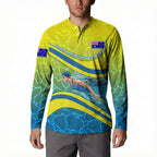 Personalized Australia Water Polo Swimmer Button Sweatshirt Dynamic Swimmer With Wave Pattern And National Colors