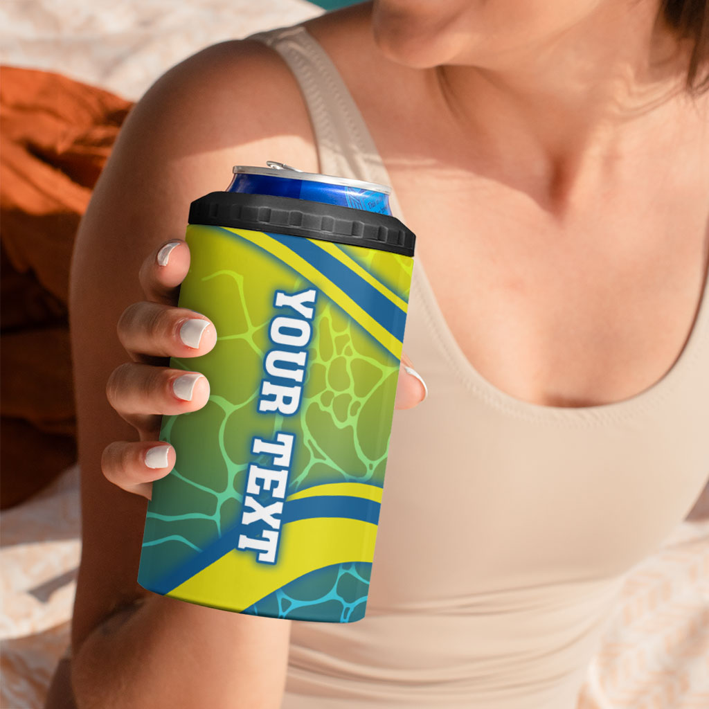 Personalized Australia Water Polo Swimmer 4 in 1 Can Cooler Tumbler Dynamic Swimmer With Wave Pattern And National Colors