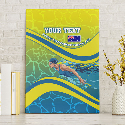 Personalized Australia Water Polo Swimmer Canvas Wall Art Dynamic Swimmer With Wave Pattern And National Colors