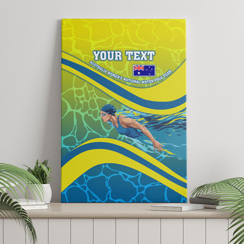 Personalized Australia Water Polo Swimmer Canvas Wall Art Dynamic Swimmer With Wave Pattern And National Colors