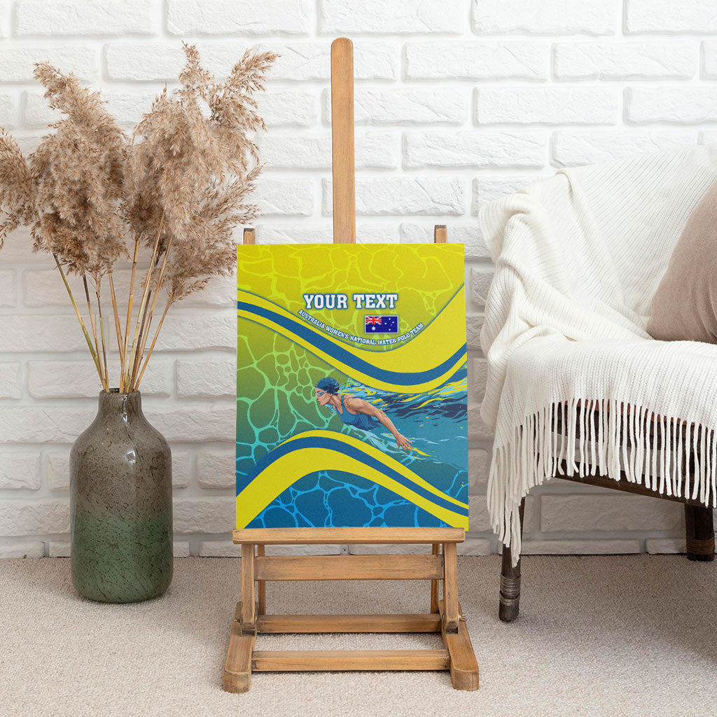 Personalized Australia Water Polo Swimmer Canvas Wall Art Dynamic Swimmer With Wave Pattern And National Colors
